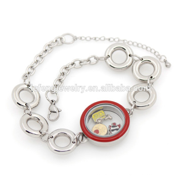 316l stainless steel red glass window locket bracelet for mens